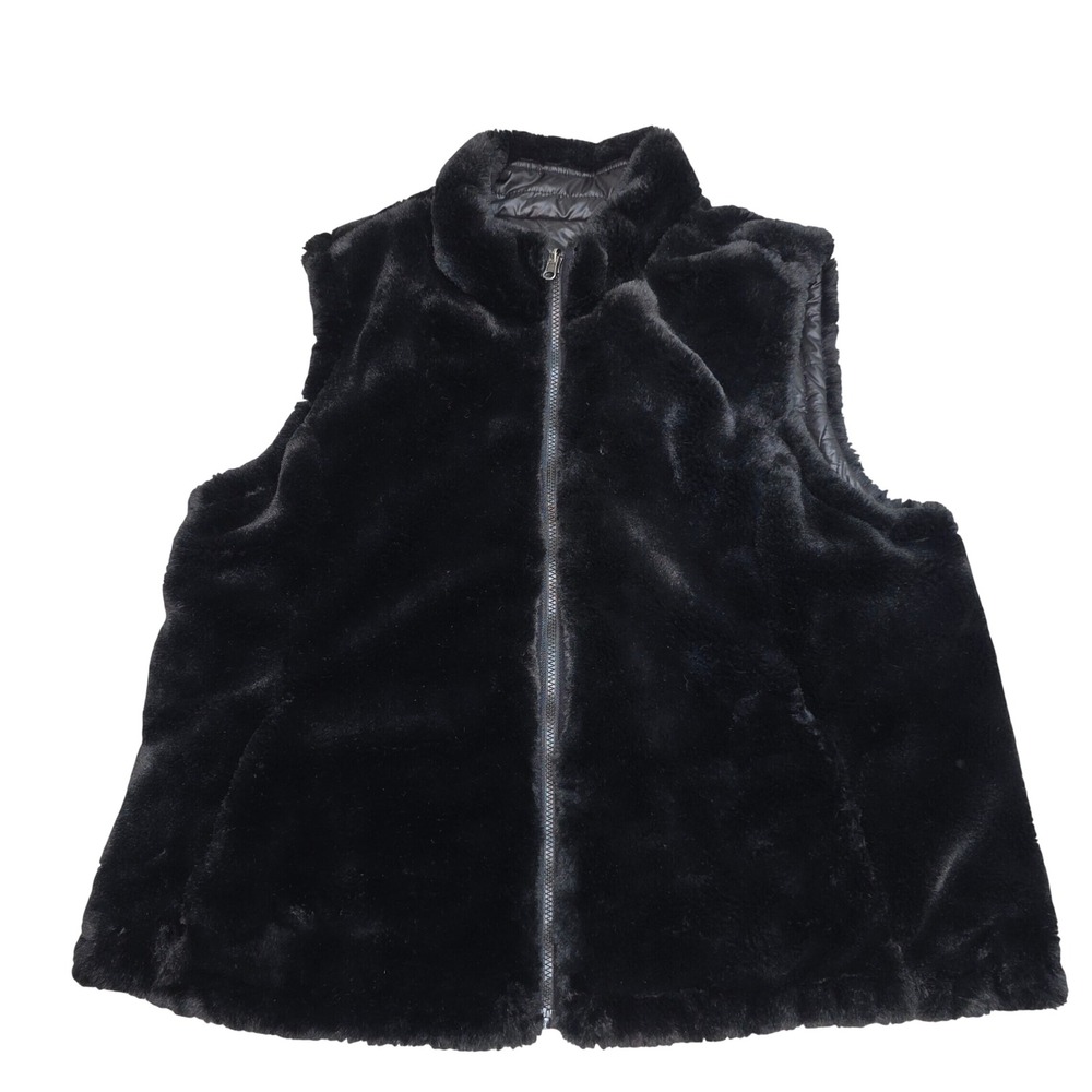 Original Nicole Miller Design Canada Black Reversible Faux Fur Quilted Vest XXL